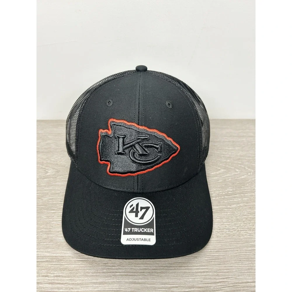 Kansas City Chiefs Trucker Hat Cap Snap Back Mens One Size Black NFL 47 Brand